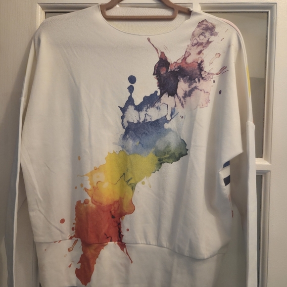 Aleeza Multi-Color Splash Long Sleeve Top- Abstract - Picture 1 of 4